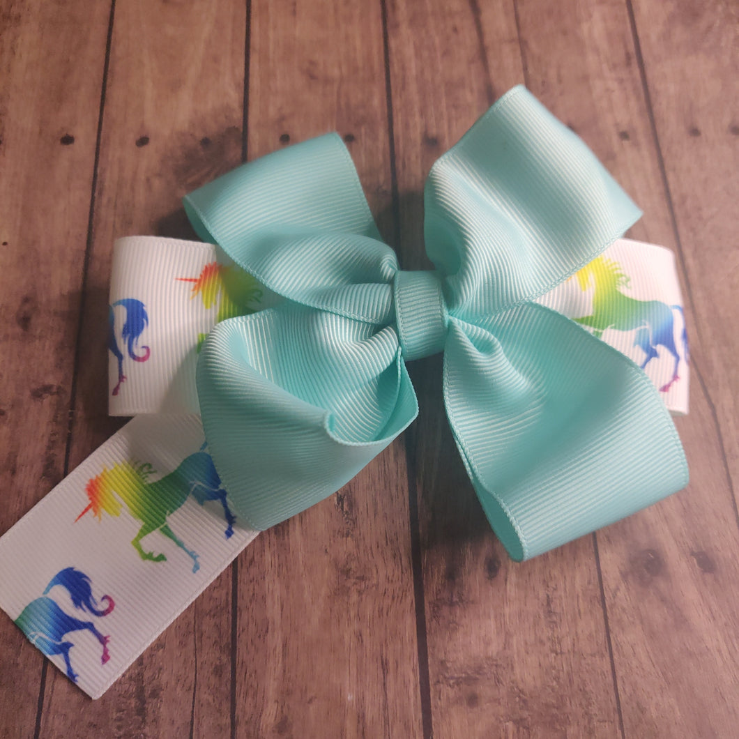 green unicorn square tailed hair bow