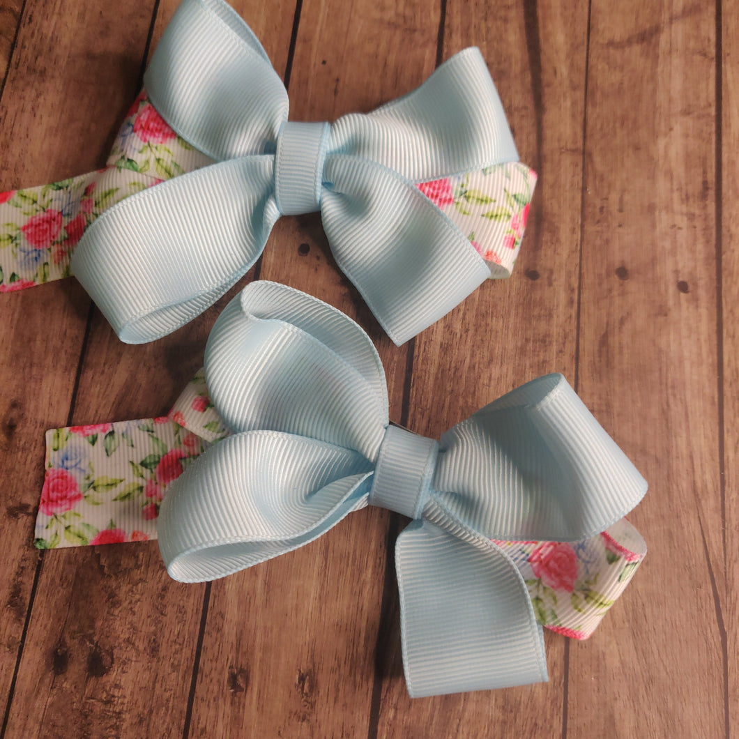 Blue floral square tailed boutique bow