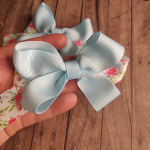 Blue floral square tailed boutique bow