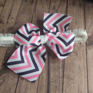 pink, white and navy zig zag print headband