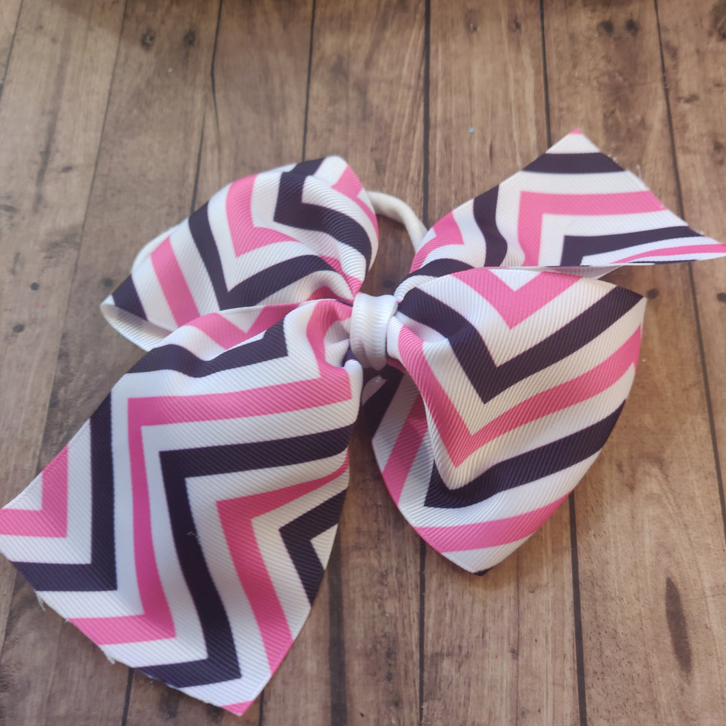 pink, navy and white zig zagheadband bow
