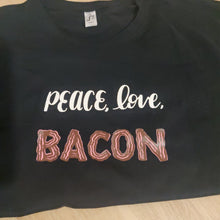 Load image into Gallery viewer, xxl peace, love bacon tshirt
