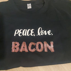 xxl peace, love bacon tshirt
