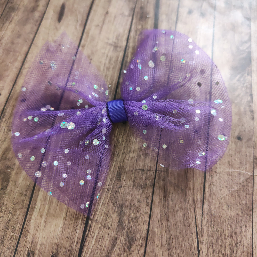 purple glitter tulle bow
