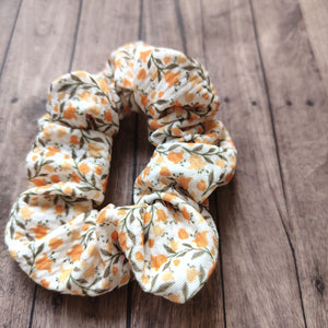 floral orange bullet fabric scrunchie