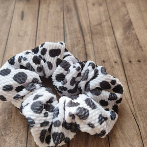 black and white spotty bullet fabric scrunchie