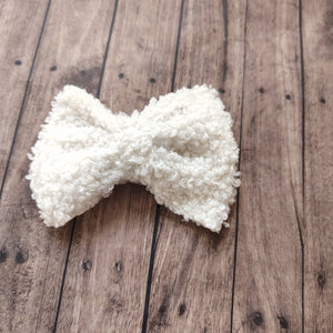 White teddy bear fabric bow
