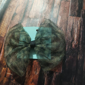 green and black zebra print tulle bow