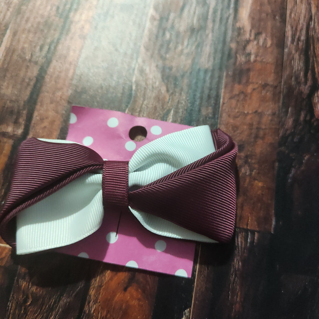 maroon and white bow