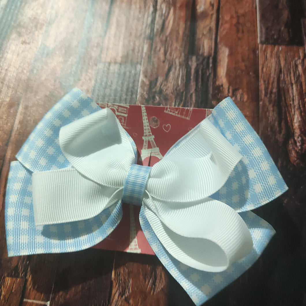 blue and white bow